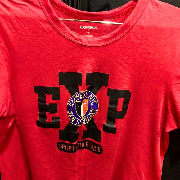 EXPRESS Red Graphic Sporty Logo Modal Knit TShirt athletique sizeL like new cond - Picture 4 of 11